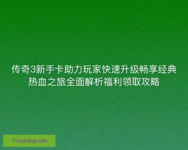 传奇3新手卡助力玩家快速升级畅享经典热血之旅全面解析福利领取攻略