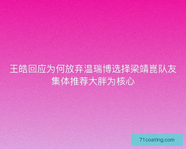 王皓回应为何放弃温瑞博选择梁靖崑队友集体推荐大胖为核心